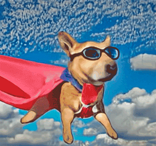 Результат генерации в Make-A-Video. Запрос: собака в супергеройском костюме с красным плащом летит в небе. Источник: makeavideo.studio