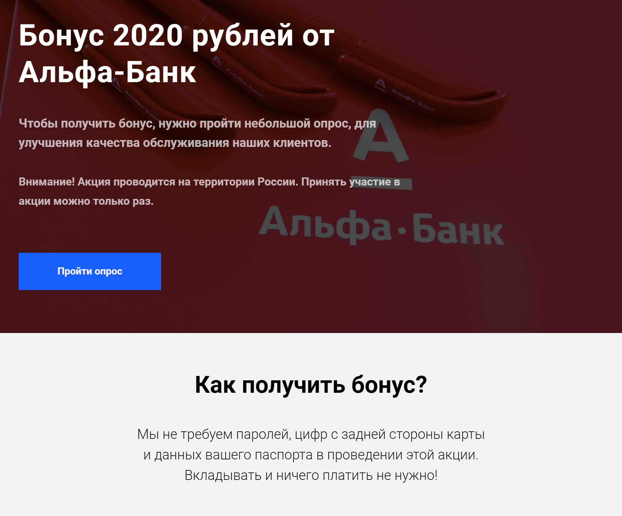 Сайт обещает не запрашивать номер паспорта и CVV-код. Здесь мошенники не обманули: для списания с карты эти данные им действительно не понадобятся