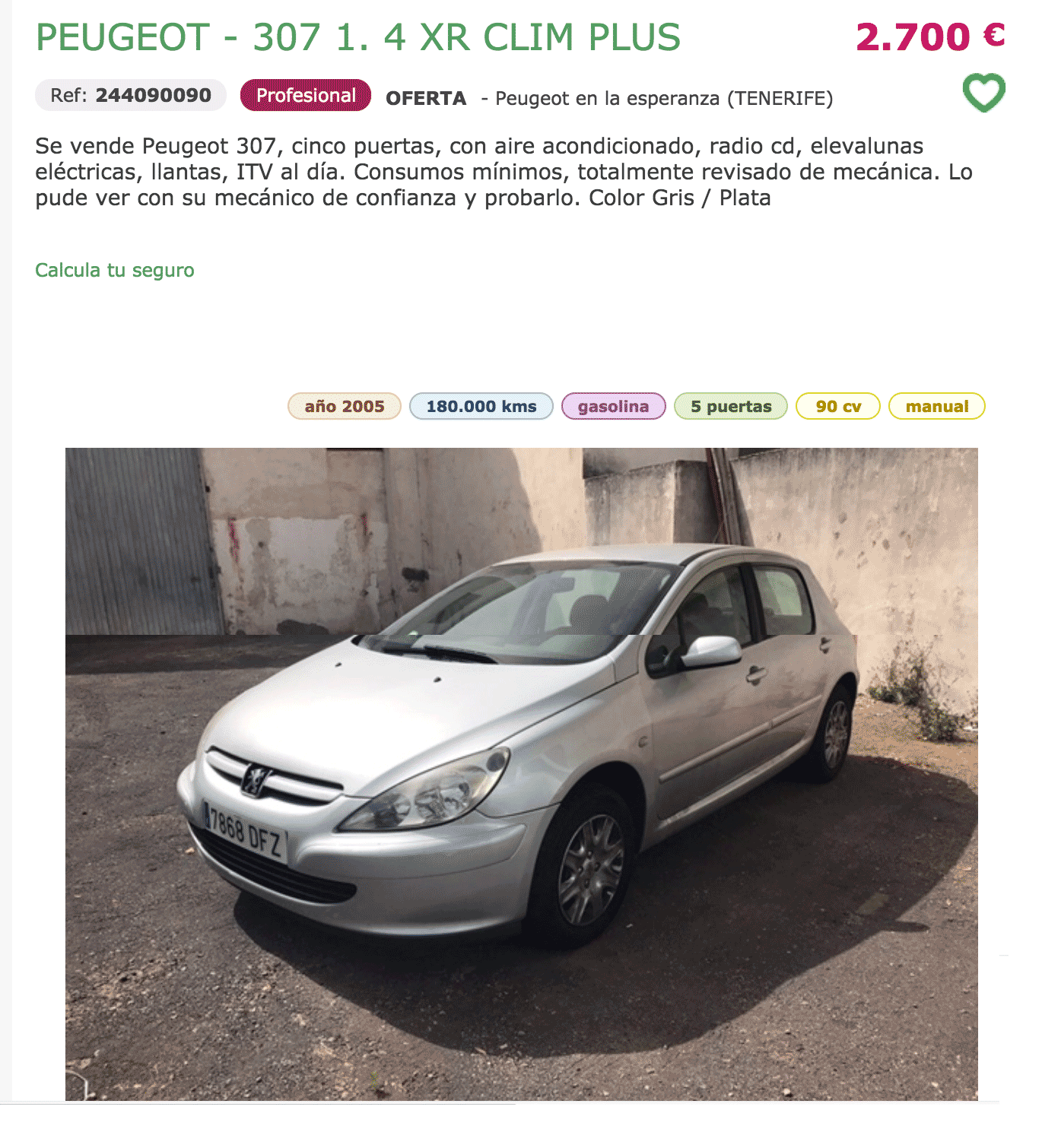 Объявление о продаже автомобиля с сайта Milanuncios.com