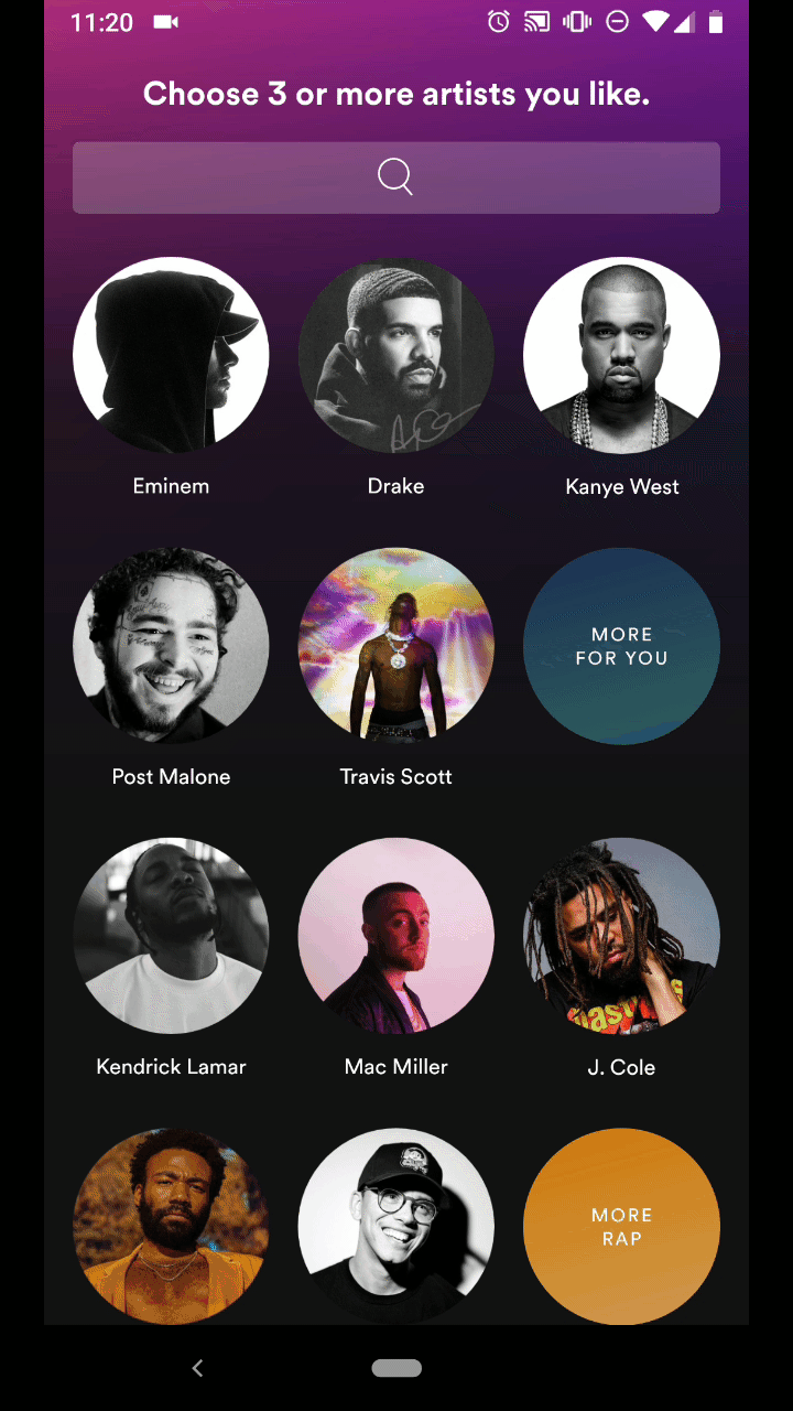 Пример стартового выбора в Spotify