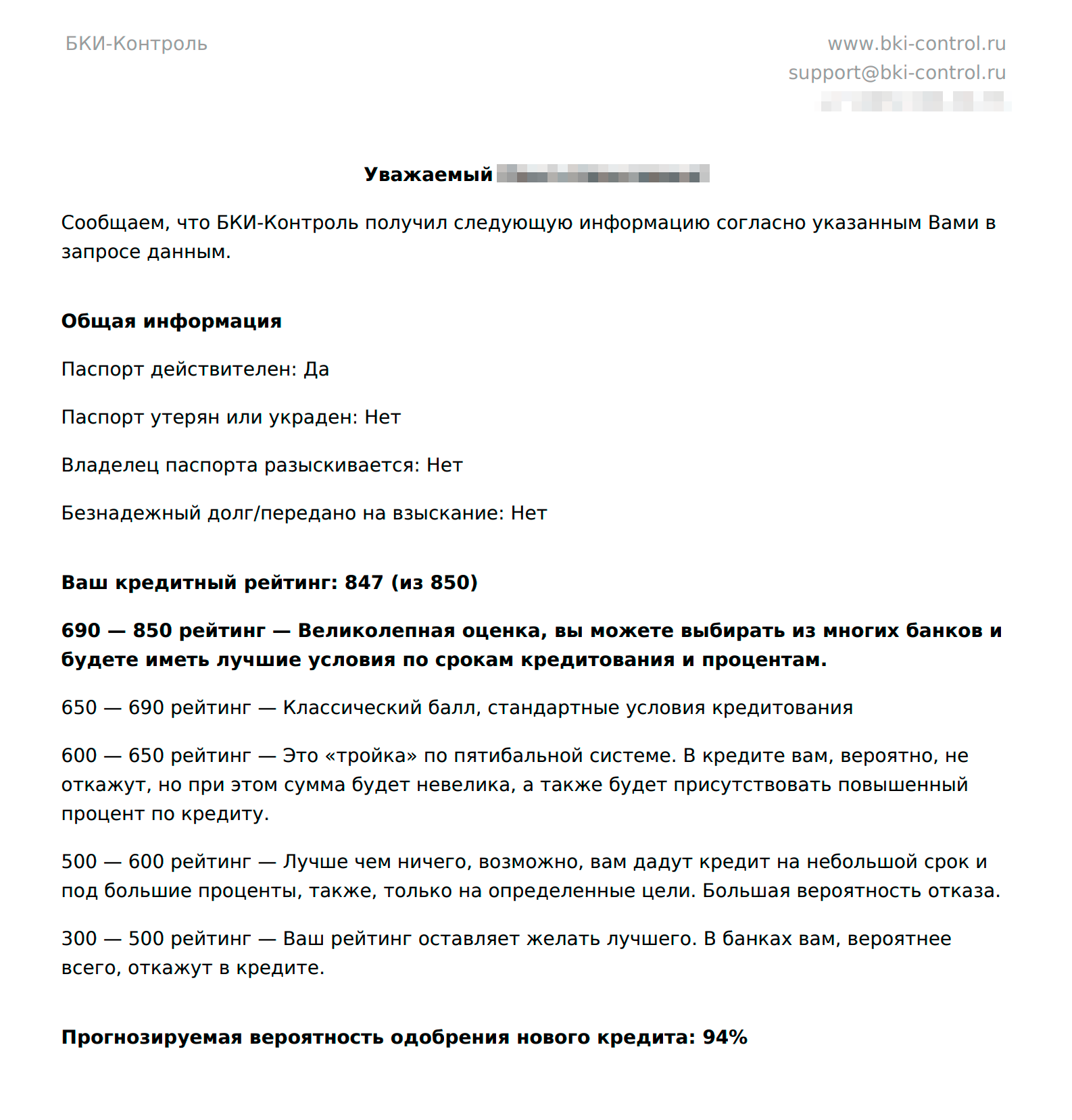 Вот и весь отчет. Вместо кредитной истории — циферки, рассчитанные благодаря «работе уникального алгоритма обработки любого обезличенного набора данных»