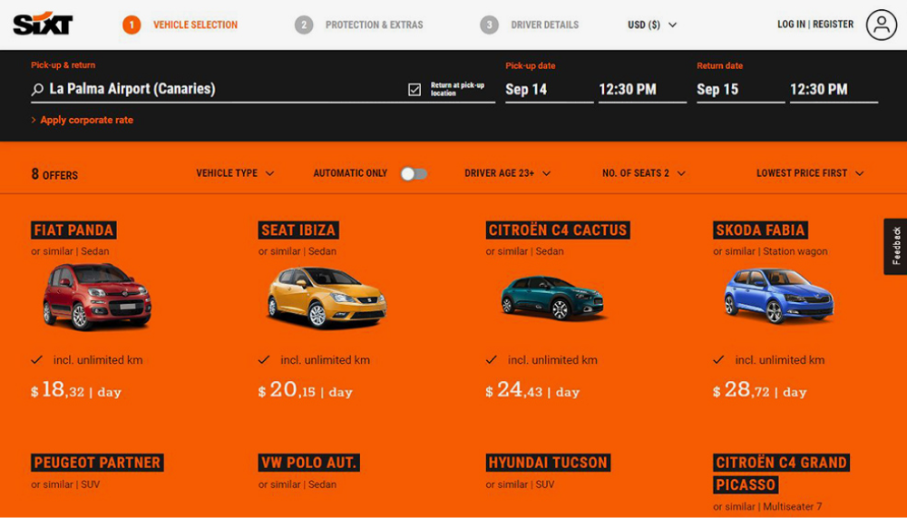 На Пальме более выгодный вариант в Sixt — 18,32 €