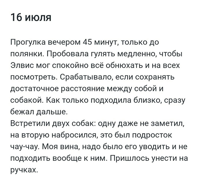 Я веду свой дневник наблюдений за собакой в мобильном приложении для заметок