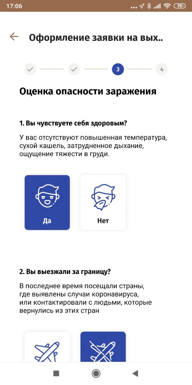 Так выглядит процесс оформления заявки на выход из дома