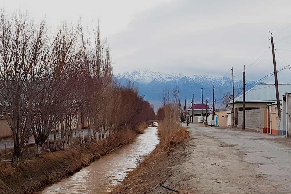 Красивый арык — оросительный канал — в городе Канибадаме в Таджикистане
