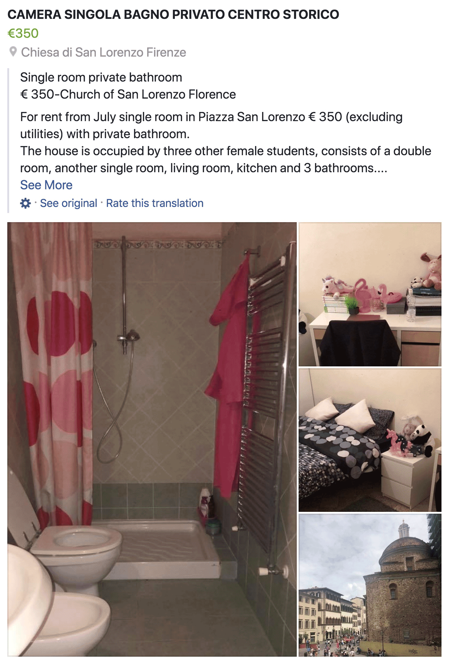 Такую комнату в центре Флоренции можно снять за 350 € в месяц