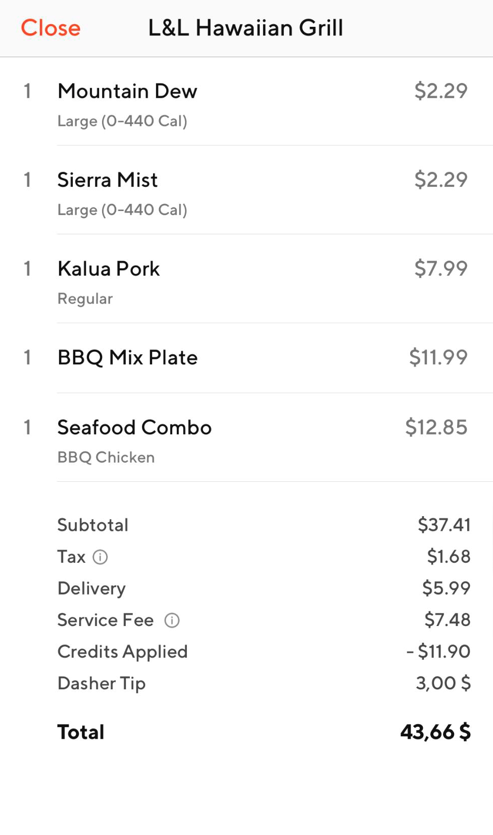 Чек доставки DoorDash из ближайших ресторанов