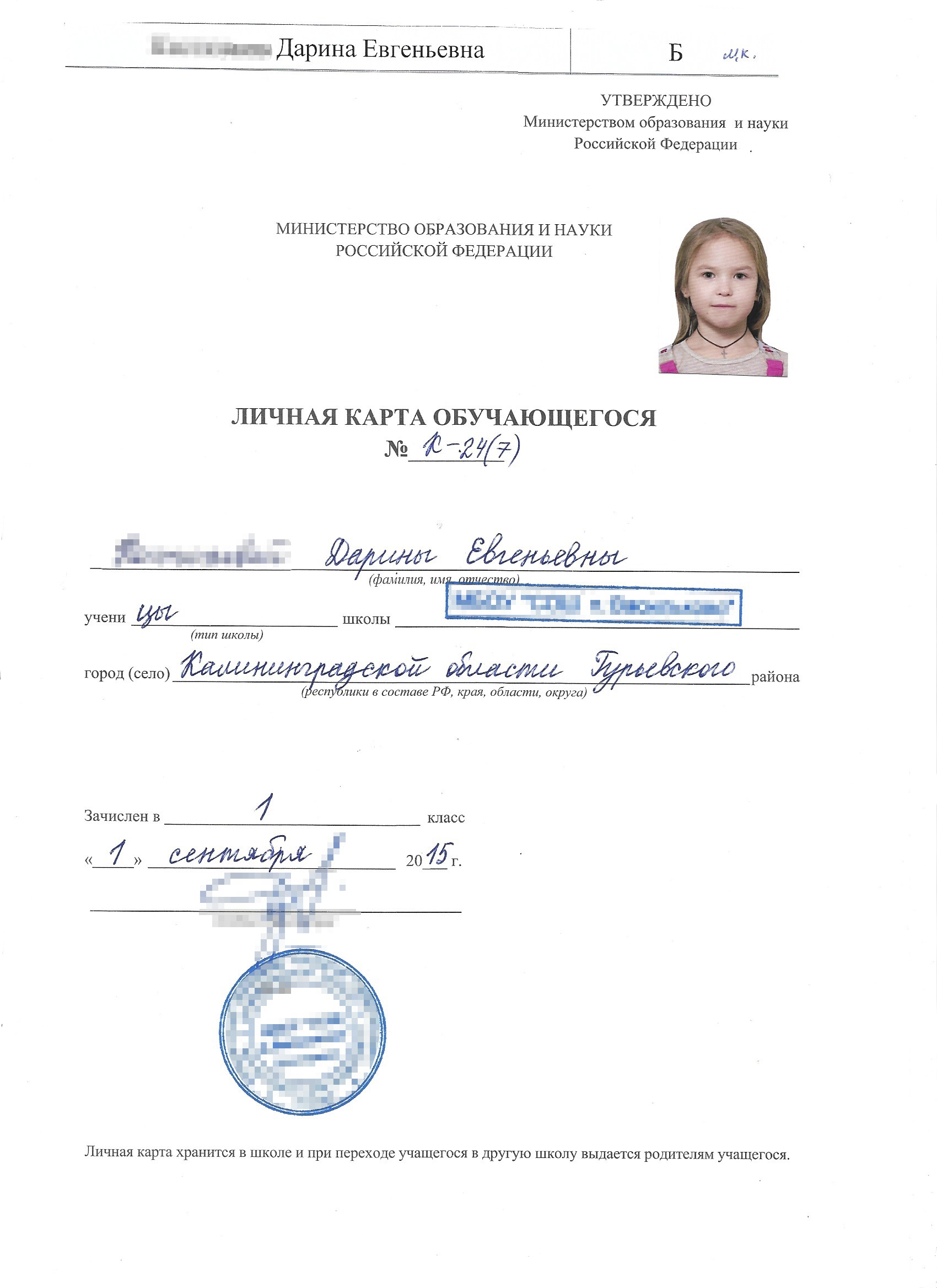 Так выглядит личное дело. Если выбрать домашнее обучение — дело остается в школе