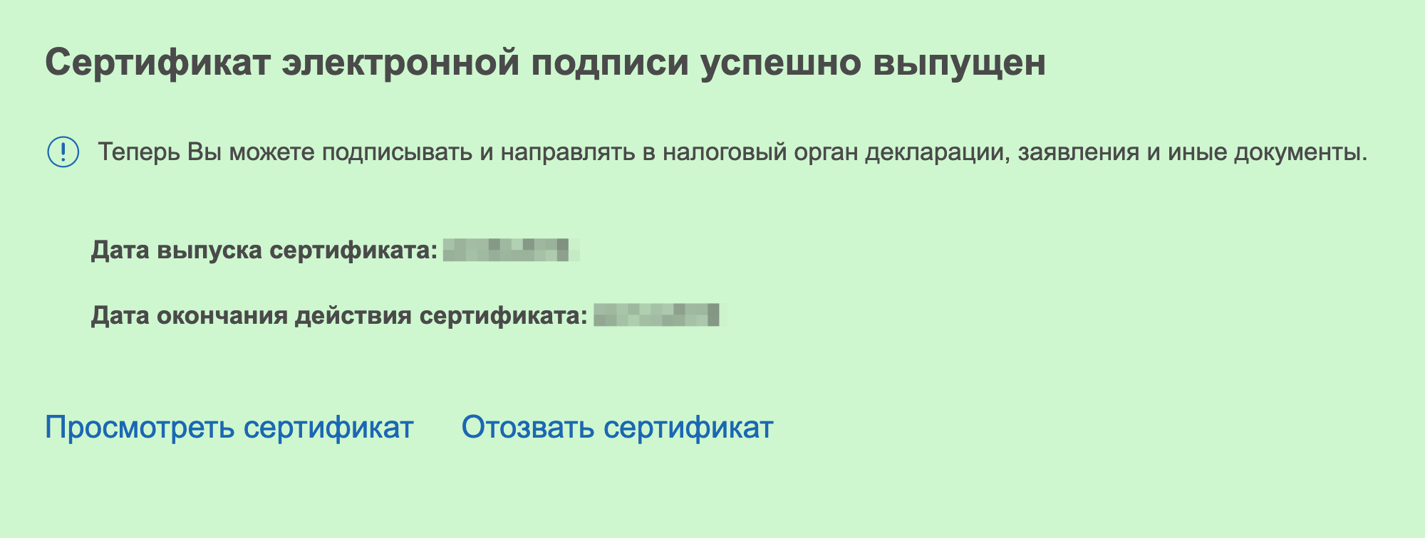 Когда подпись выпустят, появится такое поле. Значит, все получилось и можно заполнять декларацию