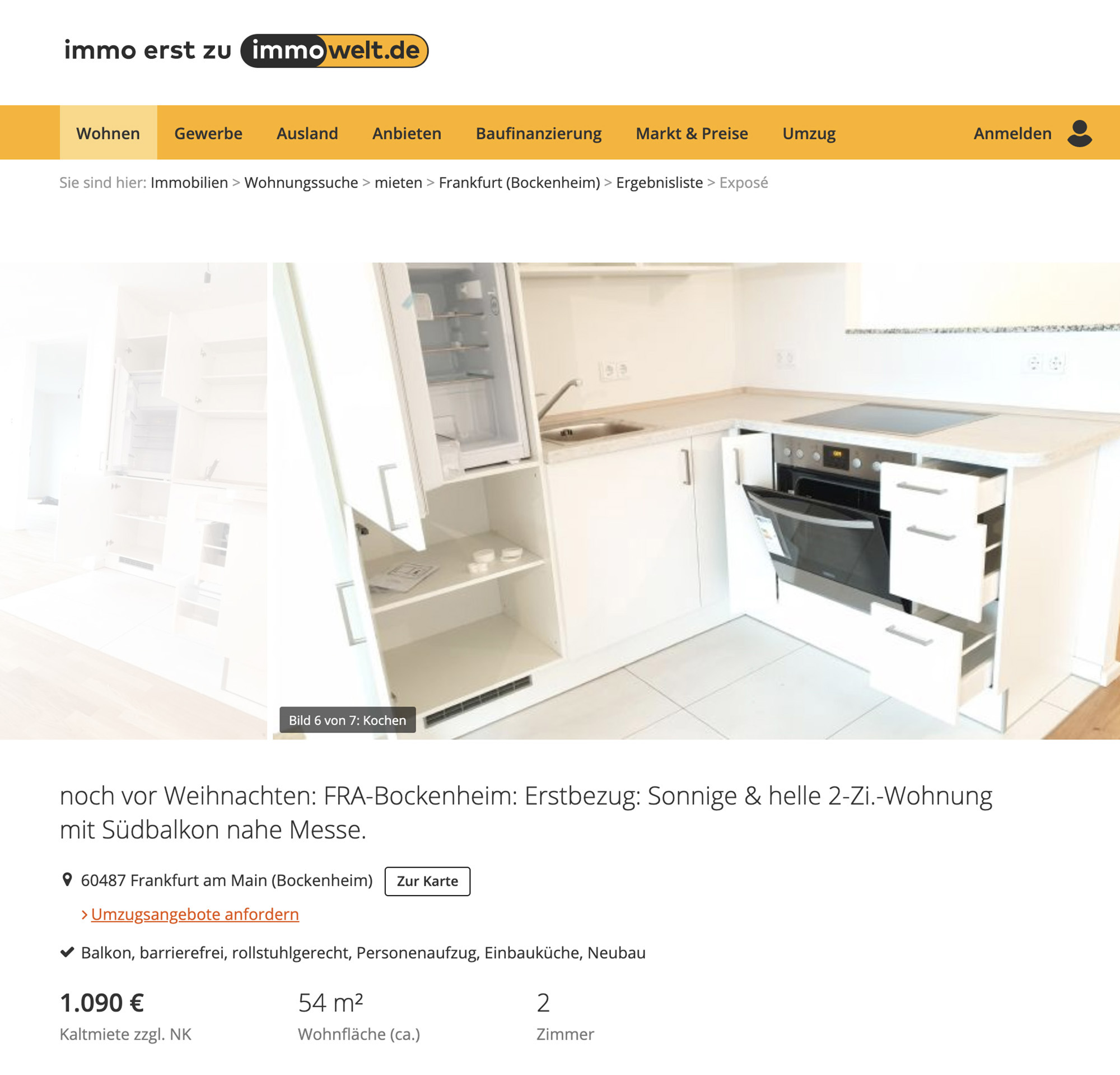 Стандартное предложение: пустая двухкомнатная квартира 54 м² в хорошем районе со встроенной кухней и санузлом за 1090 € (77 160 <span class=ruble>Р</span>) в месяц. Однушка бы обошлась примерно в 750 € (53 000 <span class=ruble>Р</span>). В цену аренды не включены коммунальные платежи