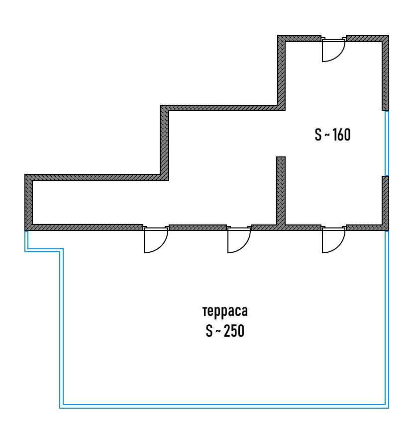 Студия 410 м²: общая площадь 160 м² и терраса 250 м². Это пространство для интерьерных идей дизайнера и собственника