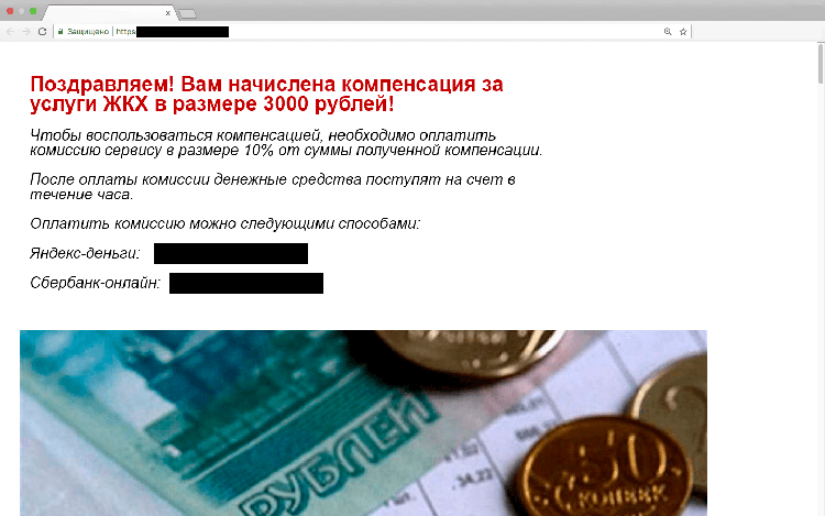 Минимум подробностей, зато реквизиты для перевода на видном месте