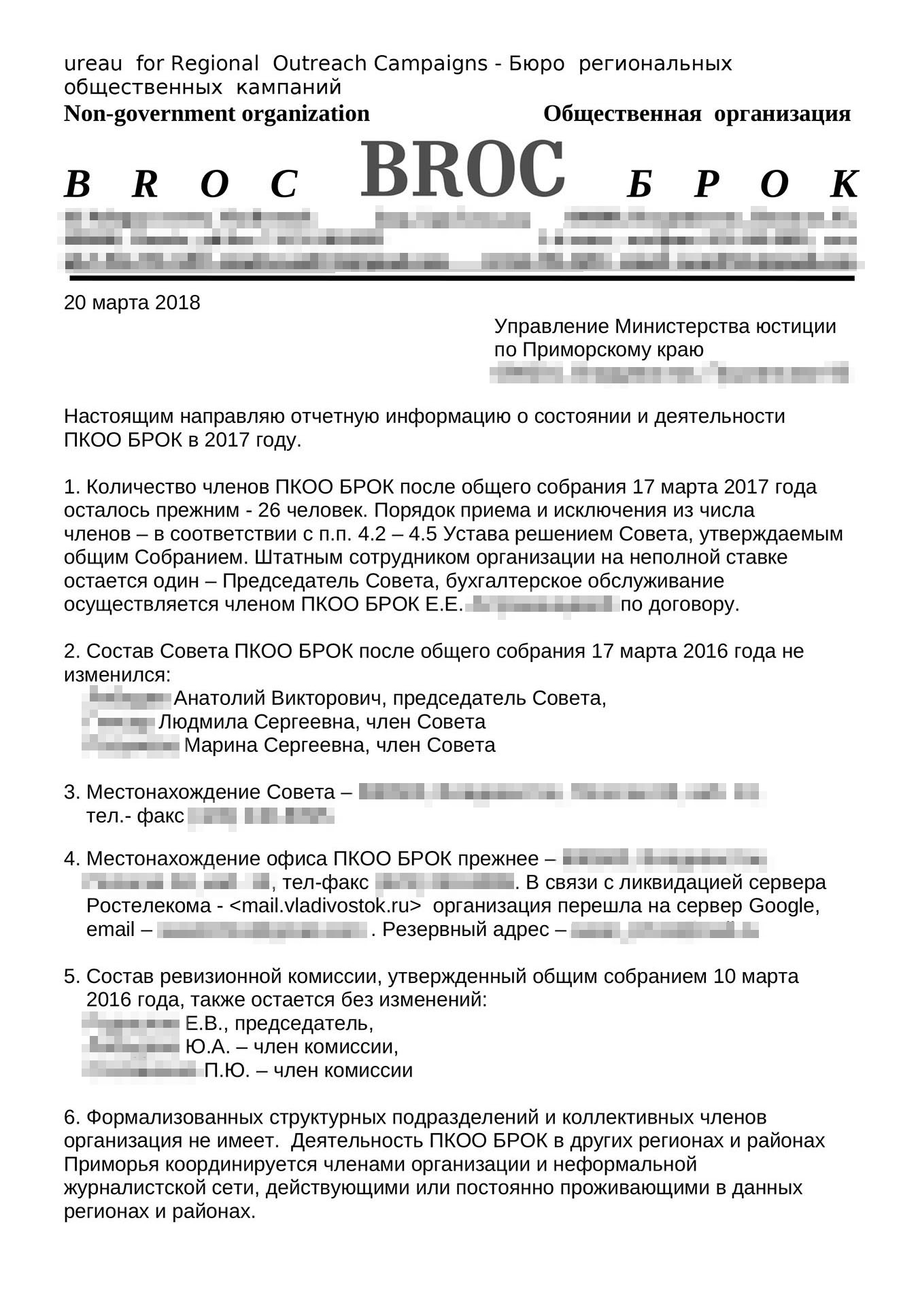 Так выглядит отчет НКО «БРОК» из Приморья: доходы организации — меньше 3 млн рублей