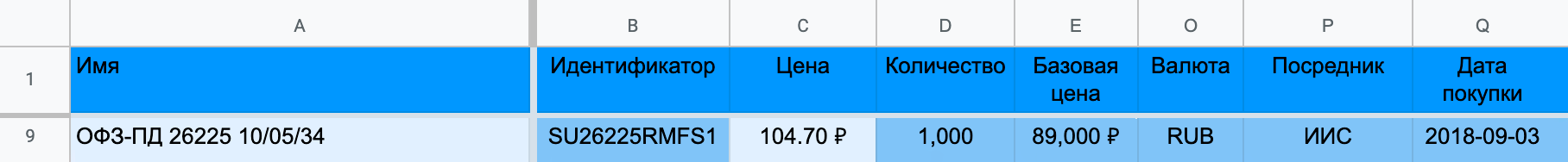 На скриншоте показаны столбцы, которые надо заполнить вручную