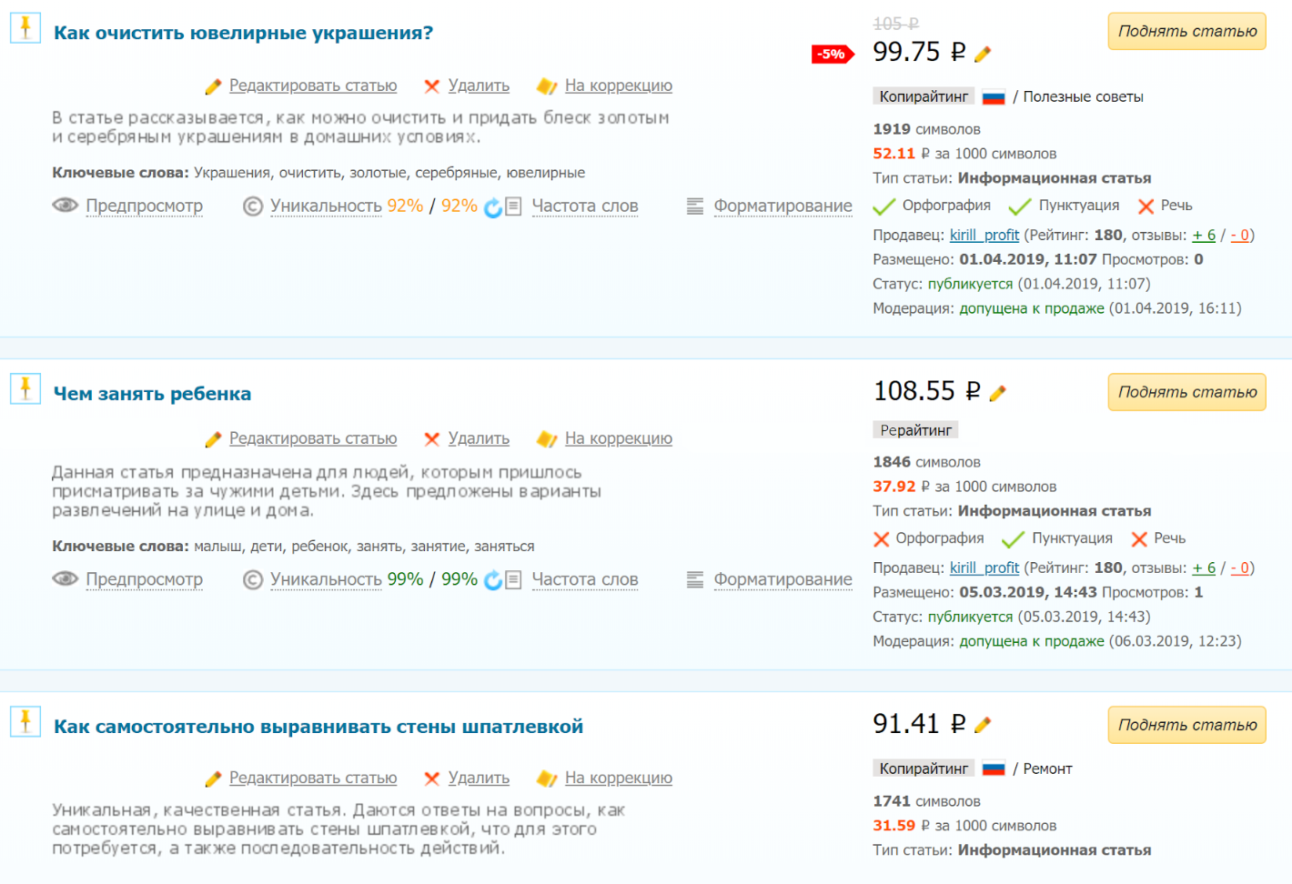 Статьи с перепродажи, которые «зависли»