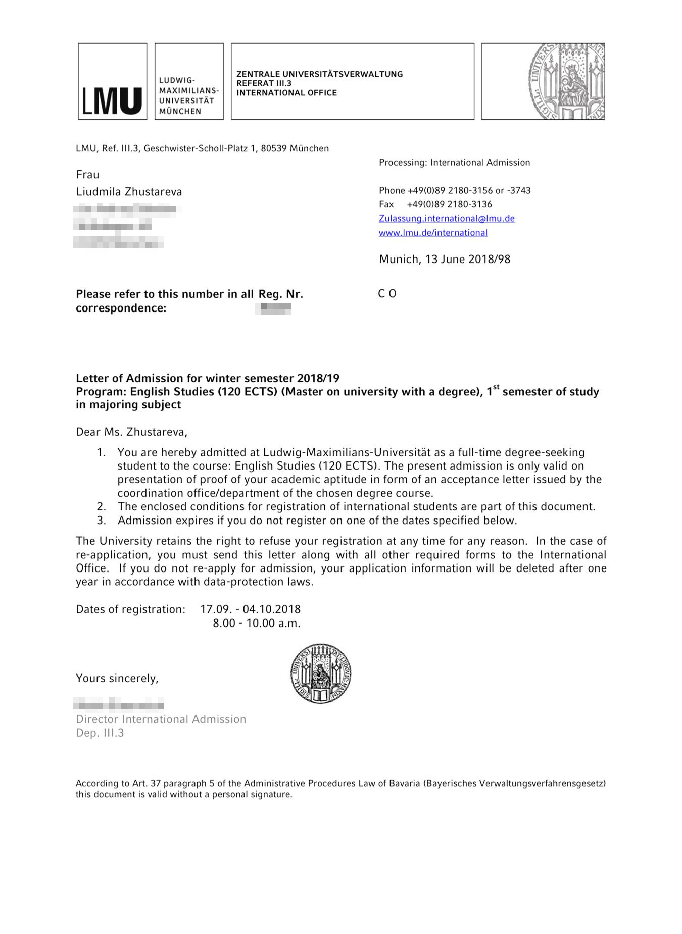 Помимо приглашения с факультета необходимо получить одобрение из департамента по работе с иностранными студентами