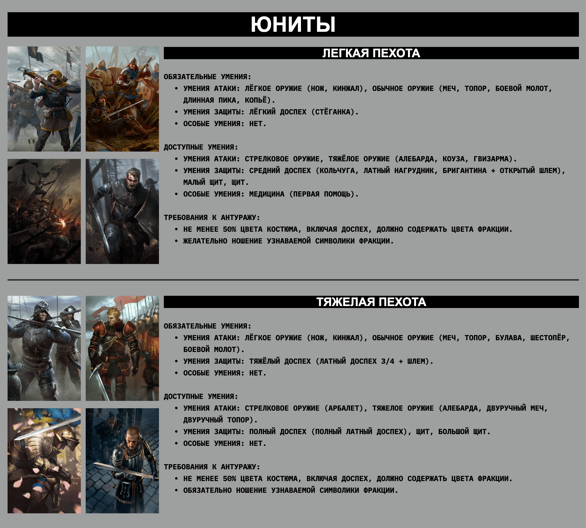 LARP «Ведьмак». Примеры игровых юнитов с описанием