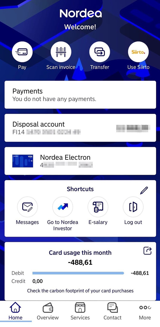 Так выглядит мобильное приложение банка Nordea