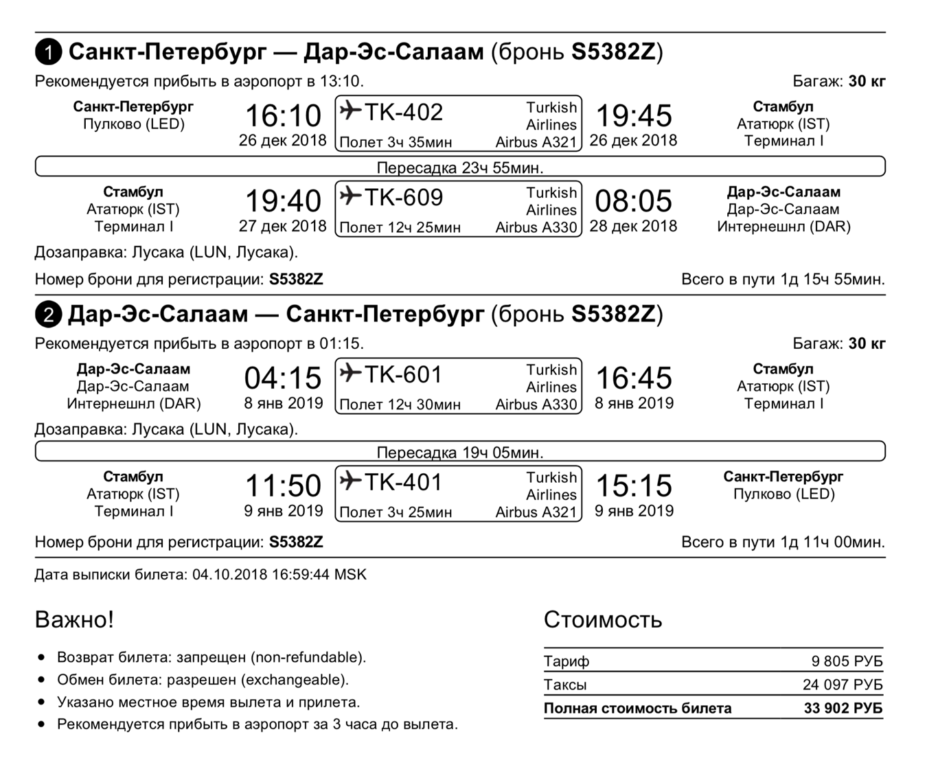 Мой билет до Дар-эс-Салама