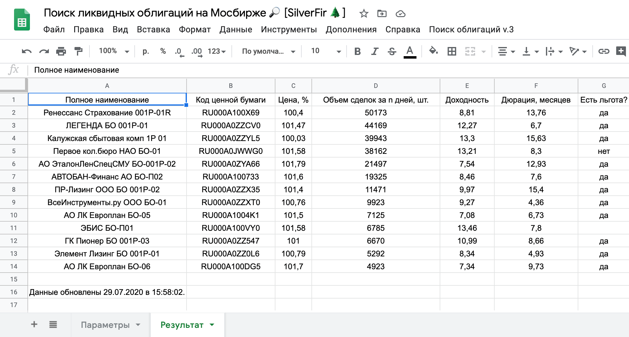 Результат работы скрипта