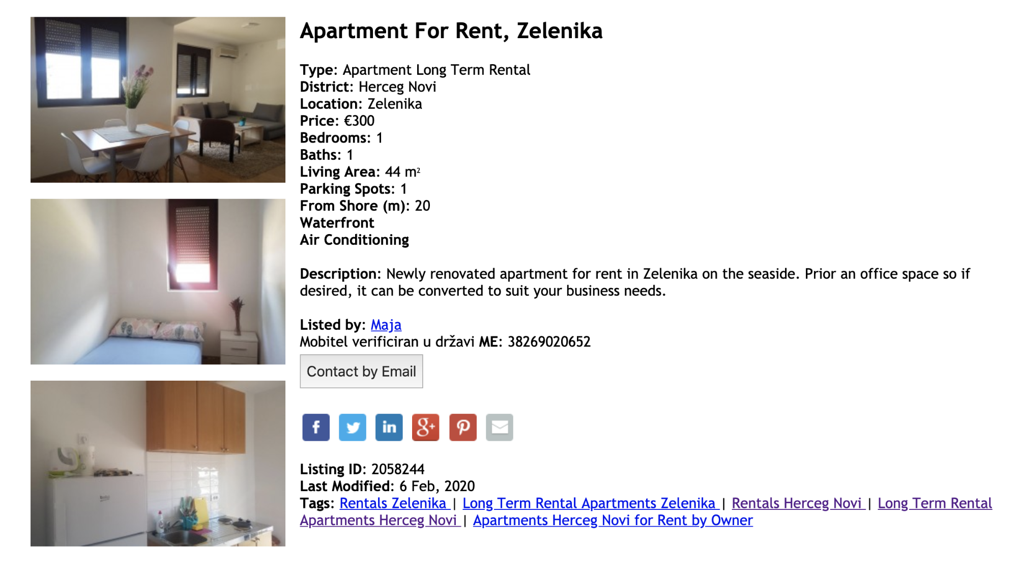 Квартира на долгий срок за 300 € в месяц в Херцег-Нови