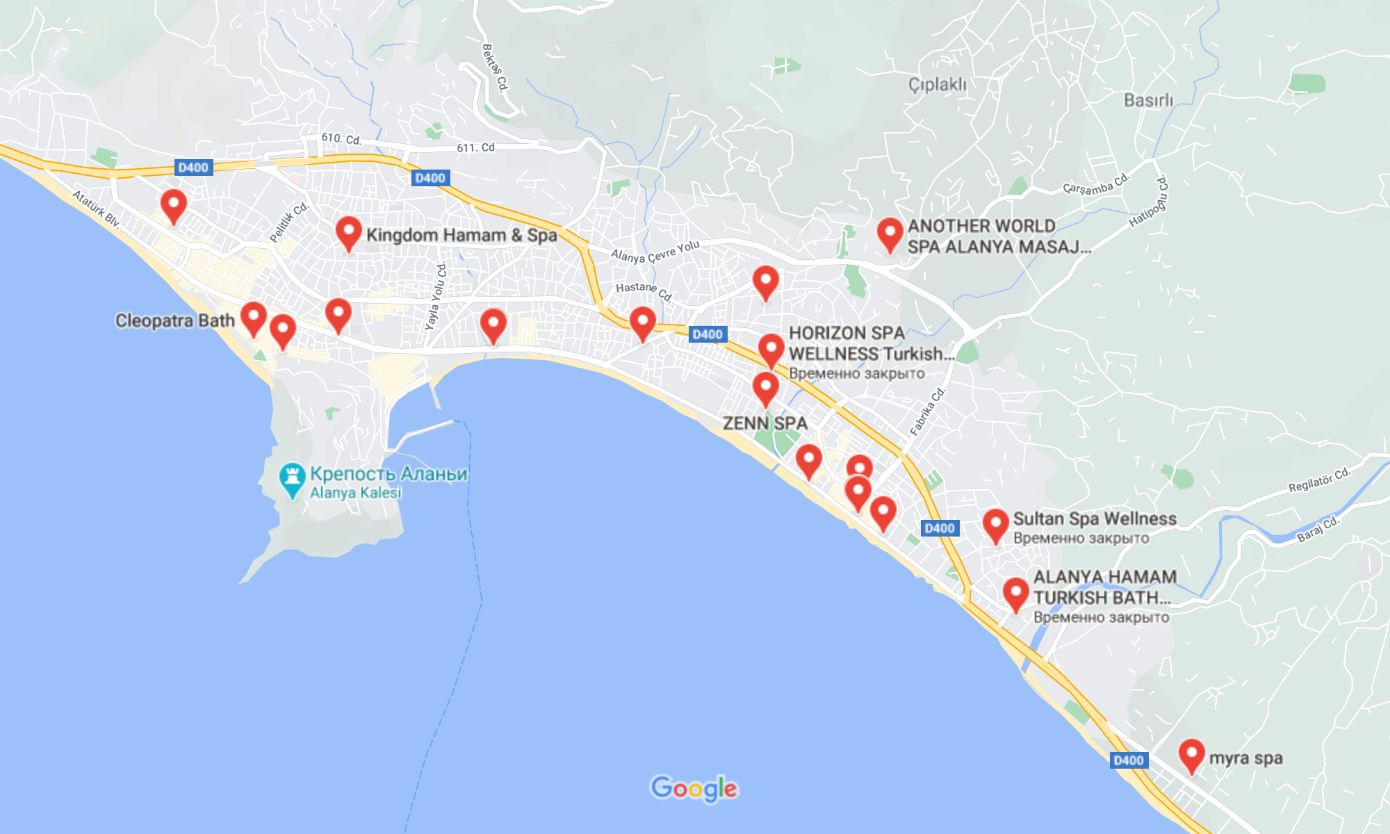 Для маленького города в Махмутларе очень много бань и спа-центров. И почти у всех высокий рейтинг в «Гугл-картах» — можно ехать в любые