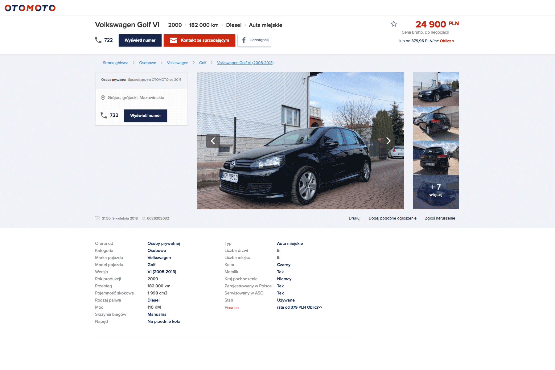 Подержанный Фольксваген Гольф 6 можно купить за 24 900 злотых (416 000 <span class=ruble>Р</span>) на сайте Otomoto.pl