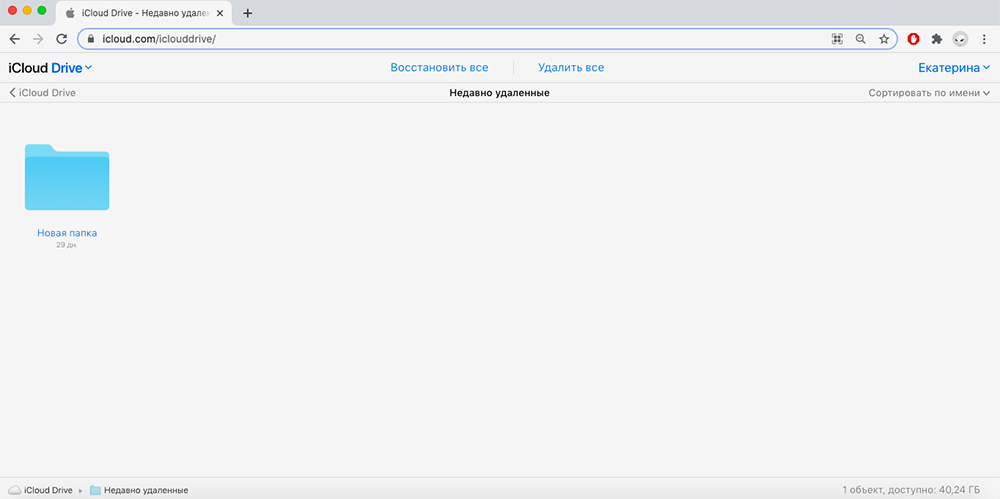 Заходим на сайт icloud.com → iCloud Drive → «Недавно удаленные»
