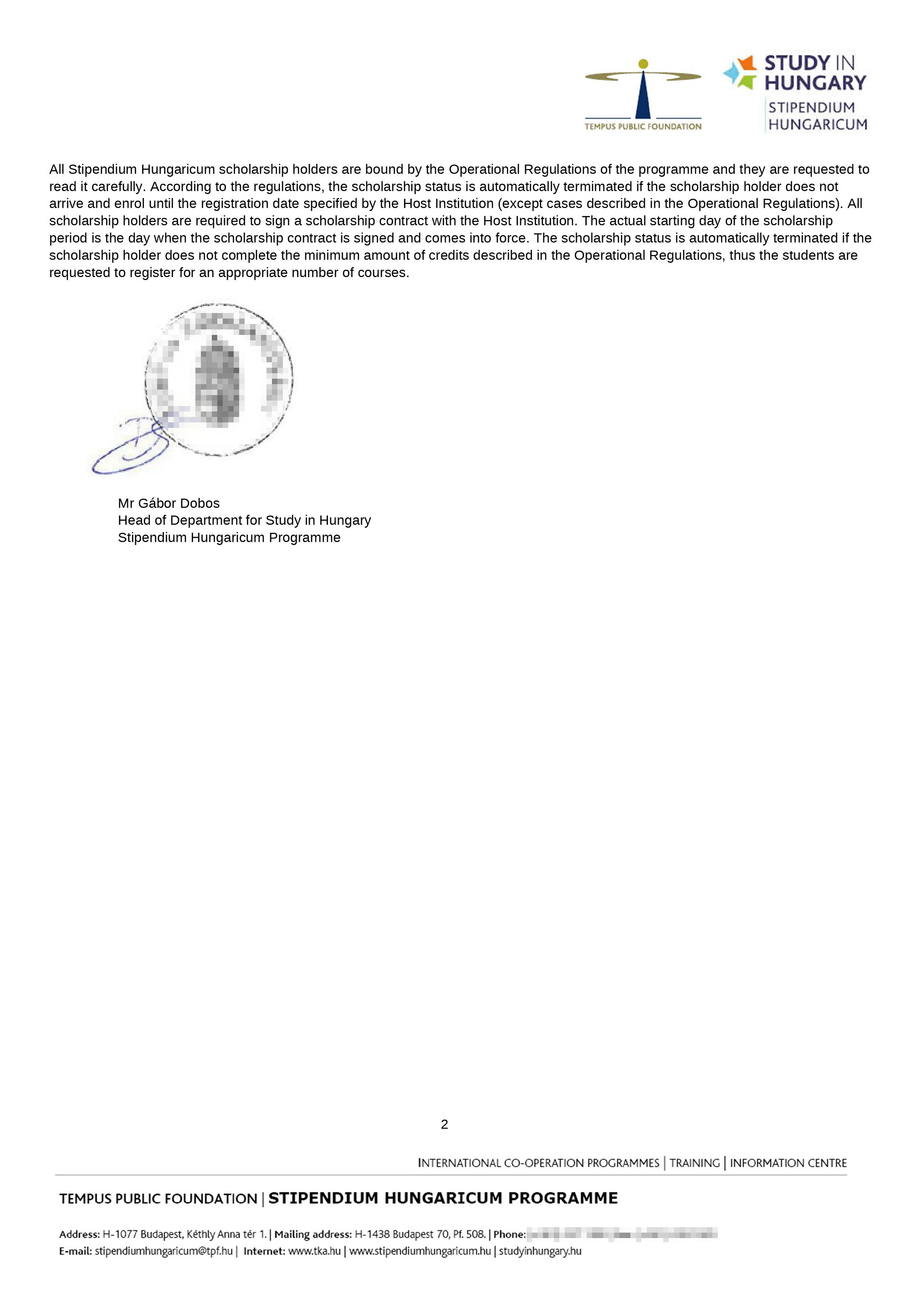А это письмо о получении стипендии Stipendium Hungaricum