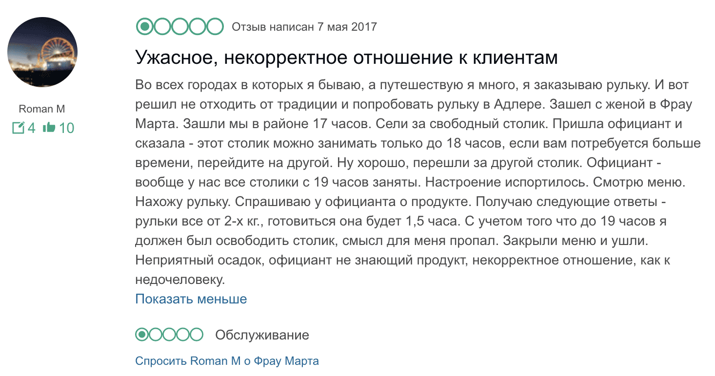 Проблемы с обслуживанием: официант плохо знает меню