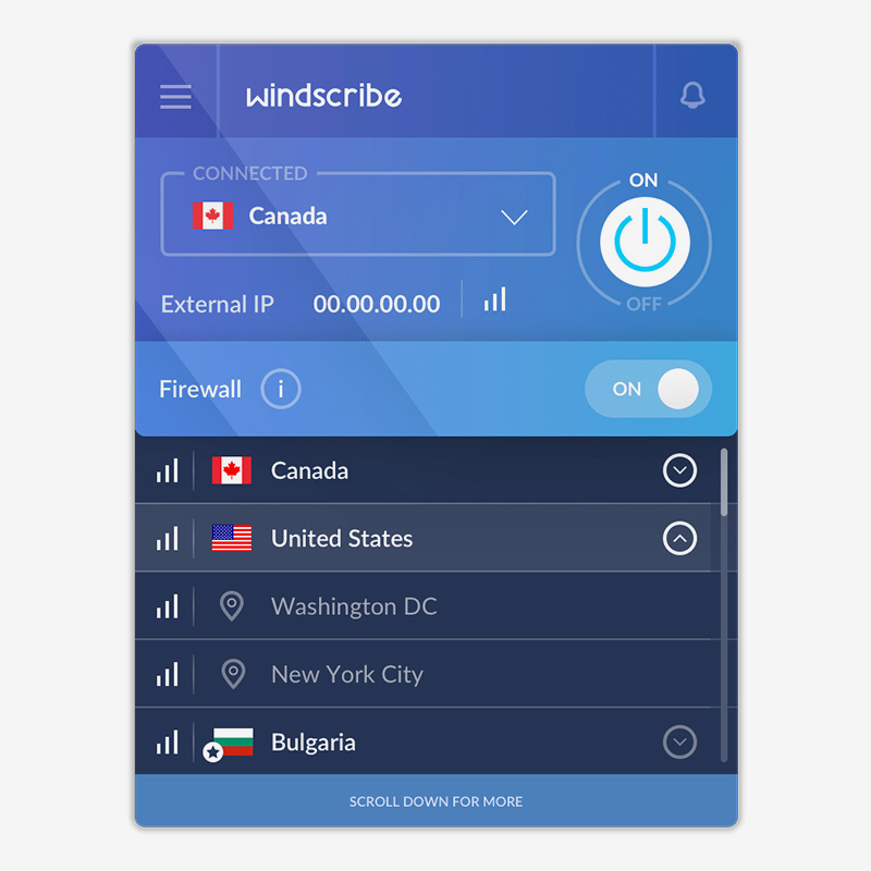 В Windscribe встроен файрвол — технология, которая защищает устройство от внешних опасных проникновений