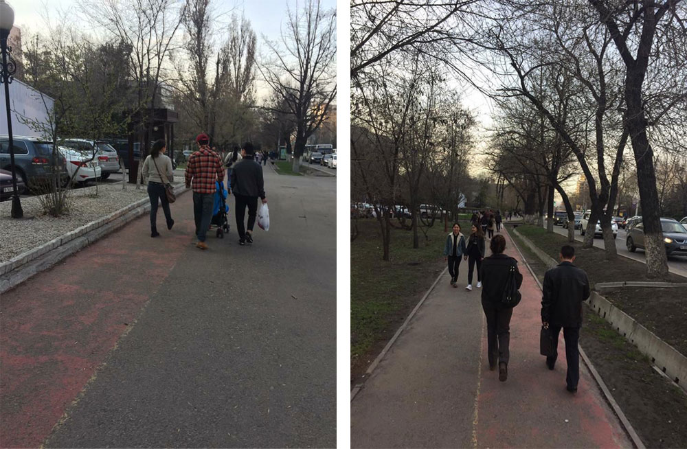 Часть велодорожек — это просто окрашенный кусок тротуара, по которому продолжают ходить пешеходы