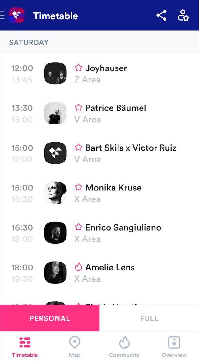 Мое персональное расписание на Awakenings-2019 в приложении Woof. Правда, реальность внесла корректировки: на один сет я опоздала, другой мне не понравился, зато на третий забрела случайно и не смогла уйти