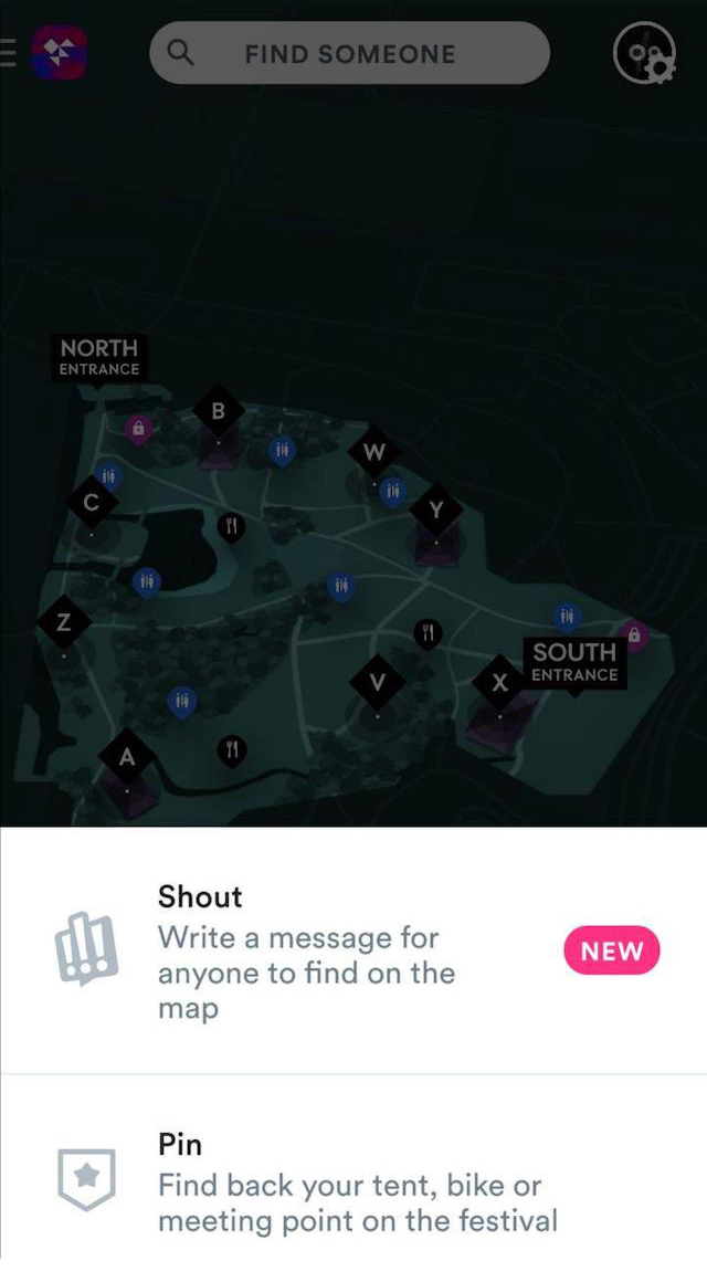 В разделе Map находится карта фестиваля. Тут можно написать сообщение, которое прочитают другие посетители фестиваля. Там же есть функция «Место встречи», которое можно выбрать на карте