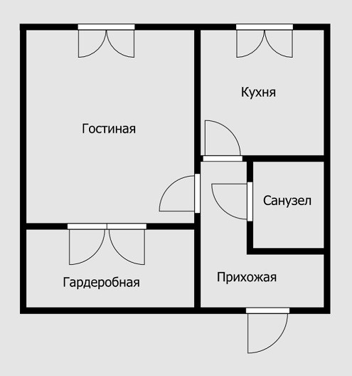 Гостиную и гардеробную сначала объединили, а потом разделили заново примерно пополам. Из-за этого спальня будет темной — естественного освещения в ней нет. Поэтому необходимо сделать светопрозрачную стену, предусмотреть окно или фрамугу под потолком