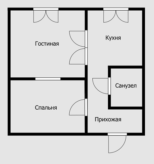Гостиную и гардеробную сначала объединили, а потом разделили заново примерно пополам. Из-за этого спальня будет темной — естественного освещения в ней нет. Поэтому необходимо сделать светопрозрачную стену, предусмотреть окно или фрамугу под потолком
