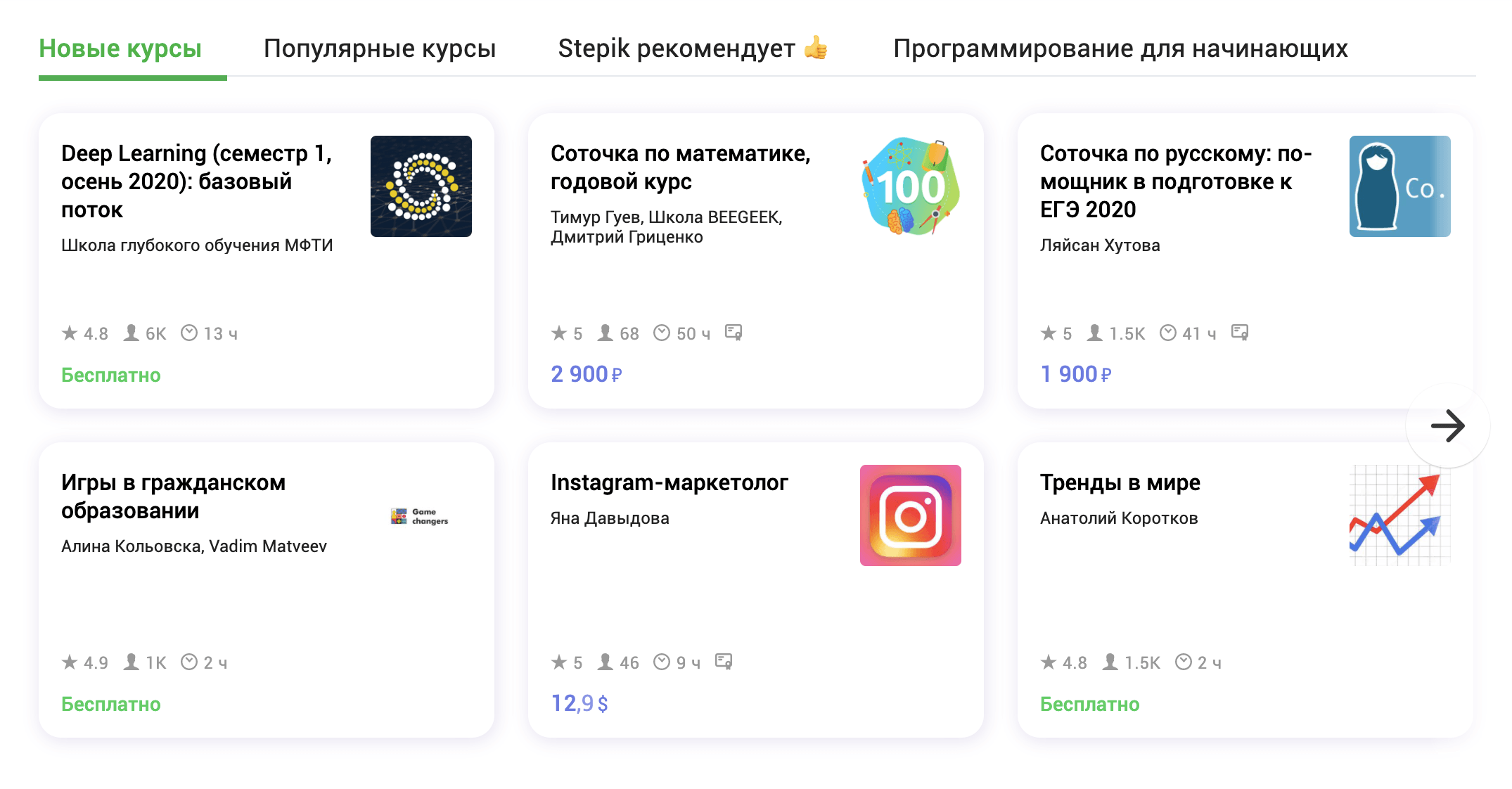 У каждого курса на «Стэпике» было не только описание с планом, но и отзывы с оценками. Так мне было легче понять, стоит ли вообще его проходить. Каталоги курсов на других платформах были устроены аналогично