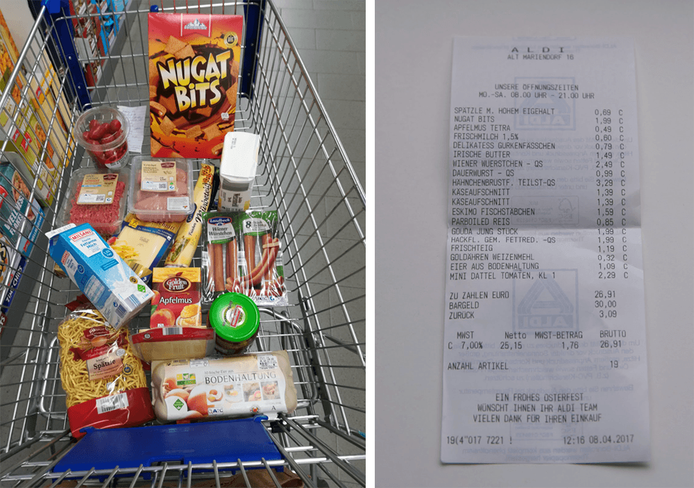 Продукты из супермаркета «Альди» на неделю на 26,91 €