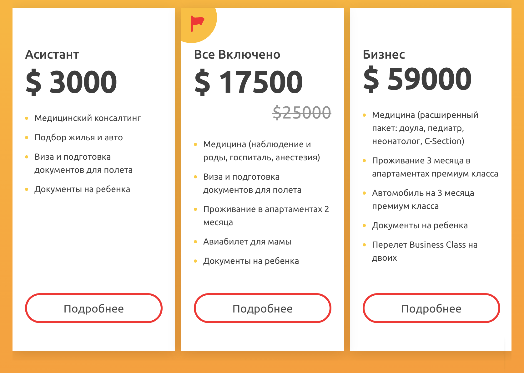 Стоимость и описание пакетов услуг одного из таких агентств в Майами