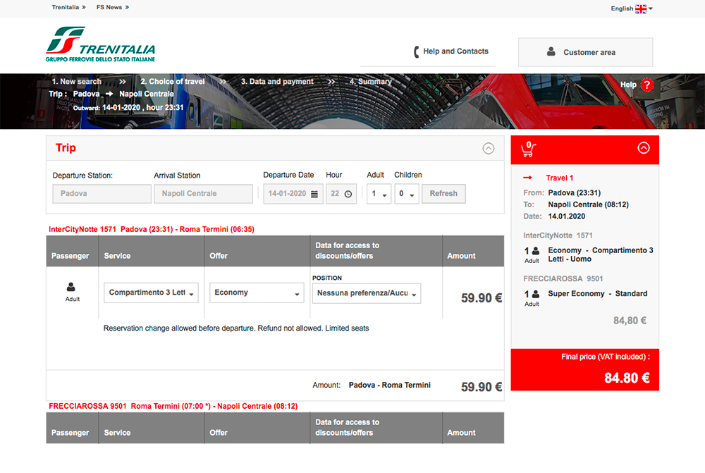 Билеты продают на сайте «Trenitalia»
