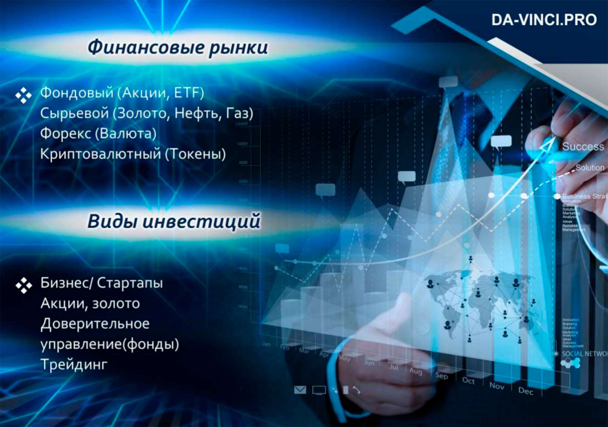 По утверждению создателей «Да Винчи», робот получился на редкость универсальным — даже умеет инвестировать в стартапы. Создатели «Да Винчи» не рассказывают, как ему это удается, но, возможно, имеется в виду стартап по созданию робота, а инвестицией называют покупку лицензий