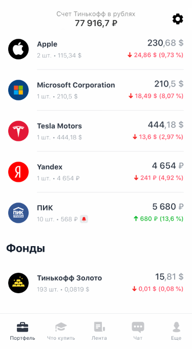 Мой портфель в Тинькофф-инвестициях
