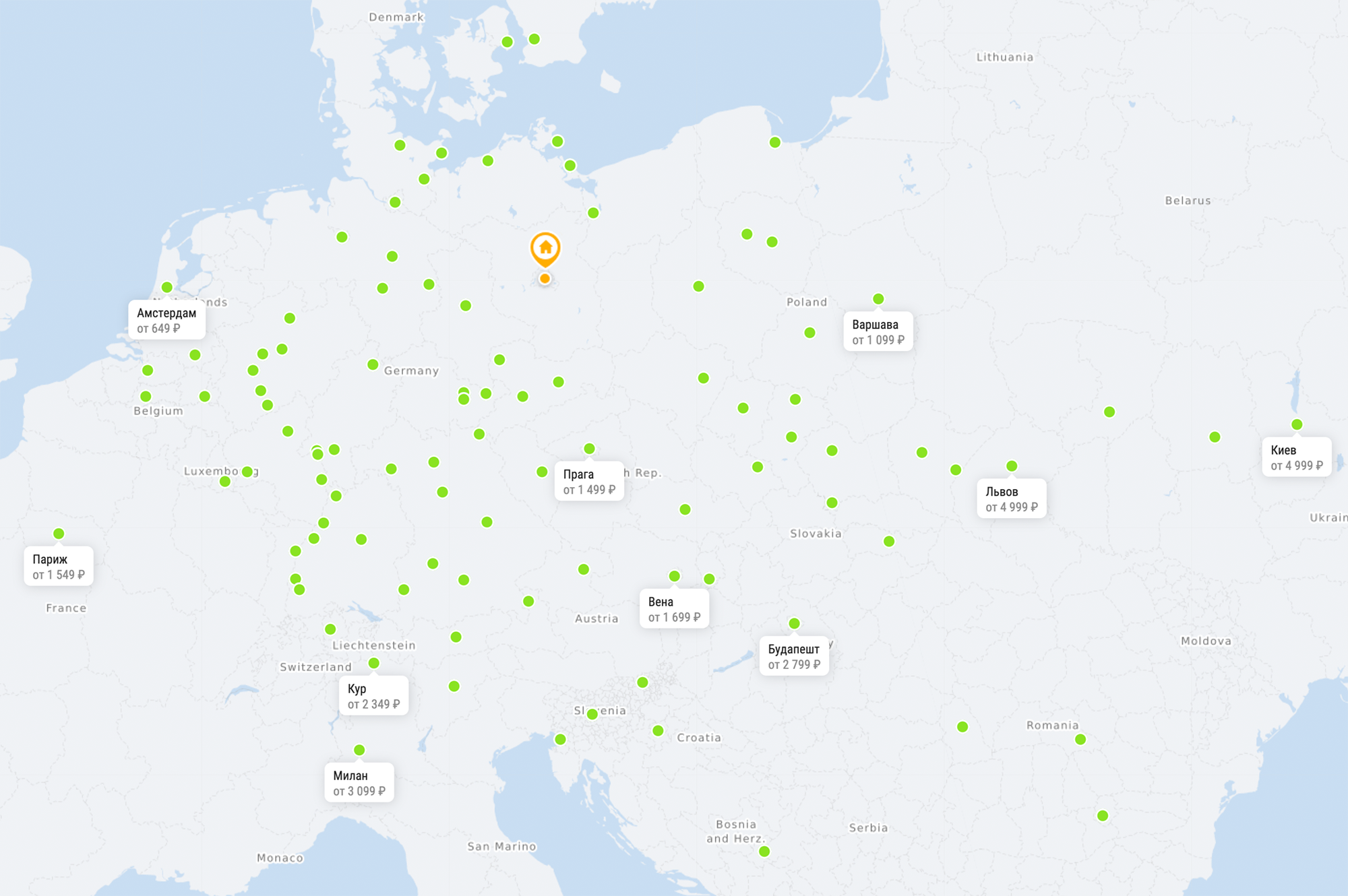 Маршрутная сеть автобусов Flixbus в Европе