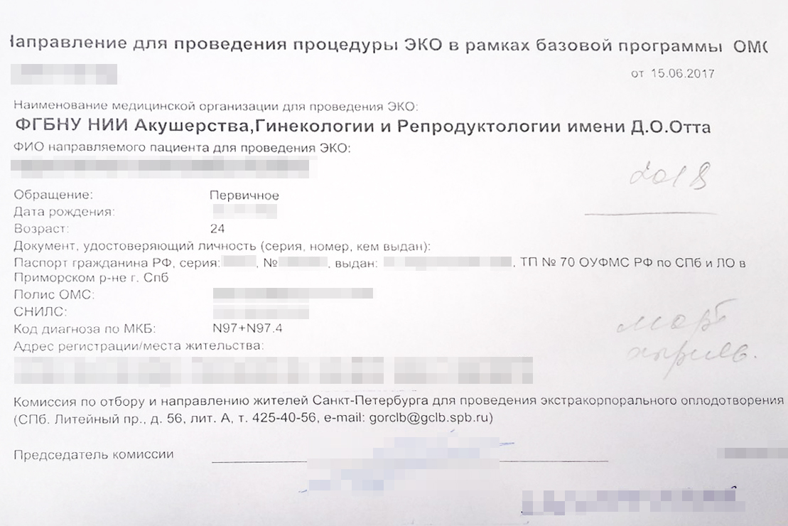 Так выглядит направление на проведение процедуры ЭКО по ОМС