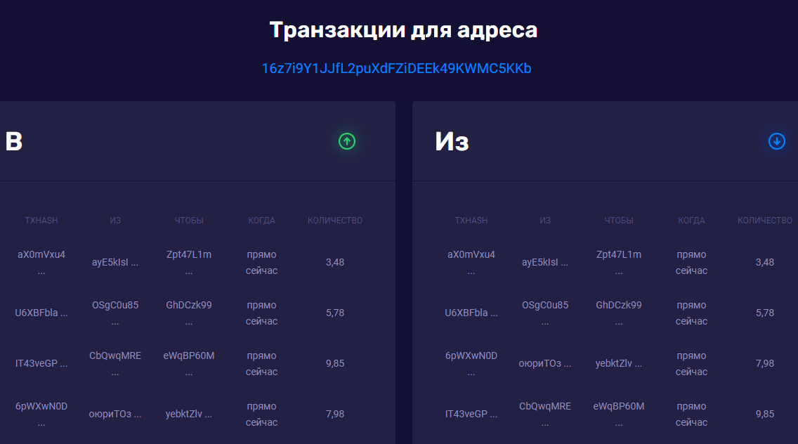 На своем сайте мошенники пытаются убедить жертв, что люди переводят им по нескольку биткоинов за раз. Причем непонятно, почему входящие суммы такие же, как исходящие, хотя их обещали удвоить. Кажется, мошенники запутали сами себя