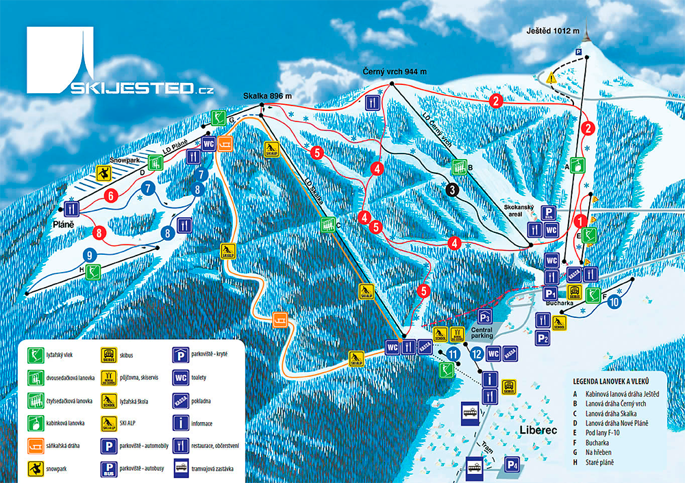 Карта лыжных трасс в Либереце © www.skijested.cz