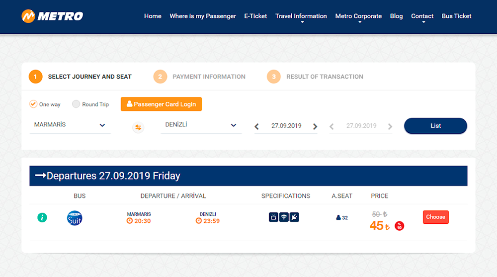 У Metro скидка 10%, билет на то же направление стоит 45 ₺ (499 <span class=ruble>Р</span>)