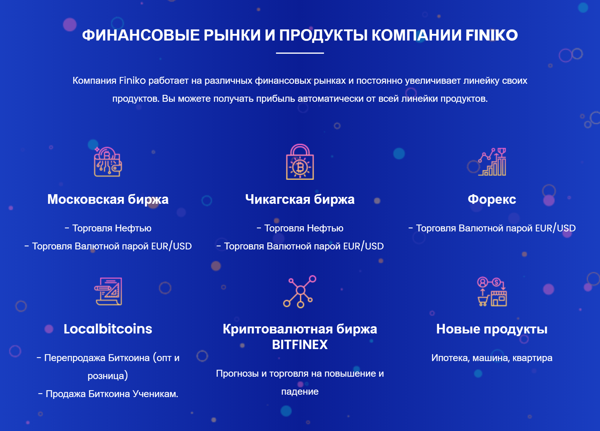 На сайте finiko.pro «Финико» пишет, что работает на разных финансовых рынках