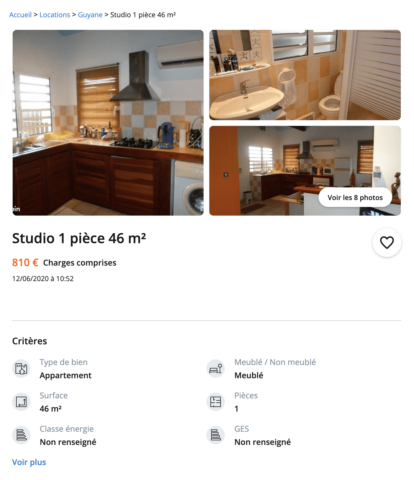 Меблированная студия площадью 46 м² — 810 €