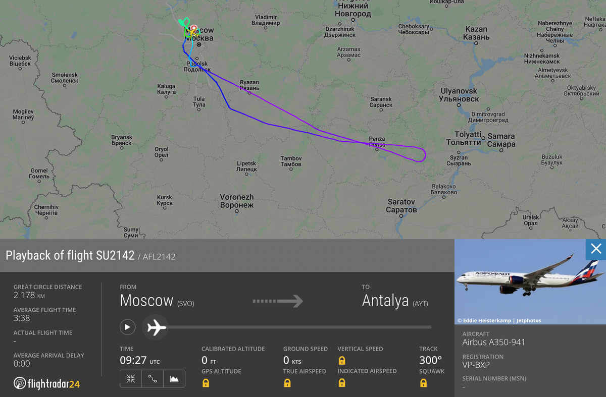 Возвращение рейса SU2142. Источник: flightradar24.ru
